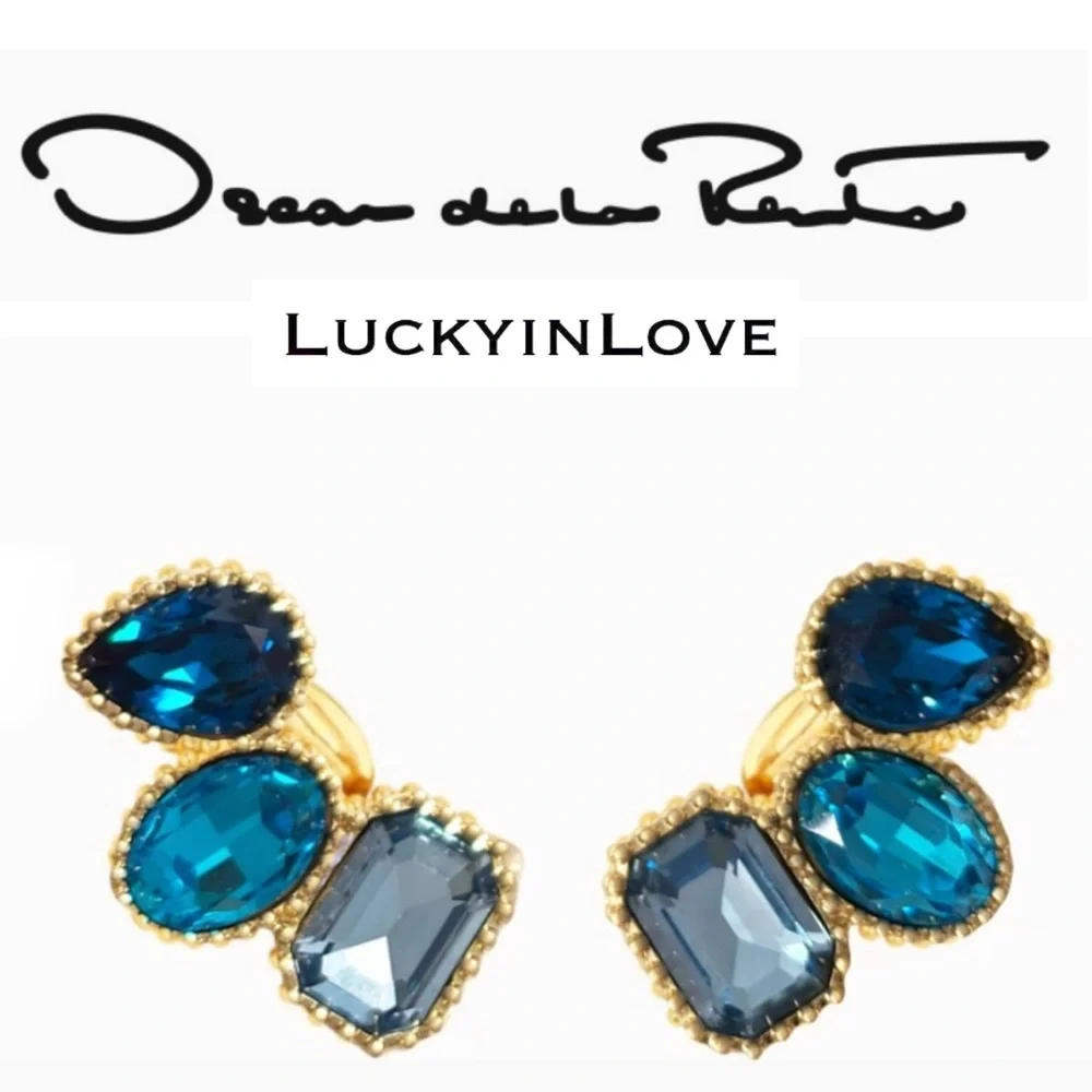 OSCAR de La Renta • BLUES Emerald-Cut Climber Ear Cuffs Clip On.